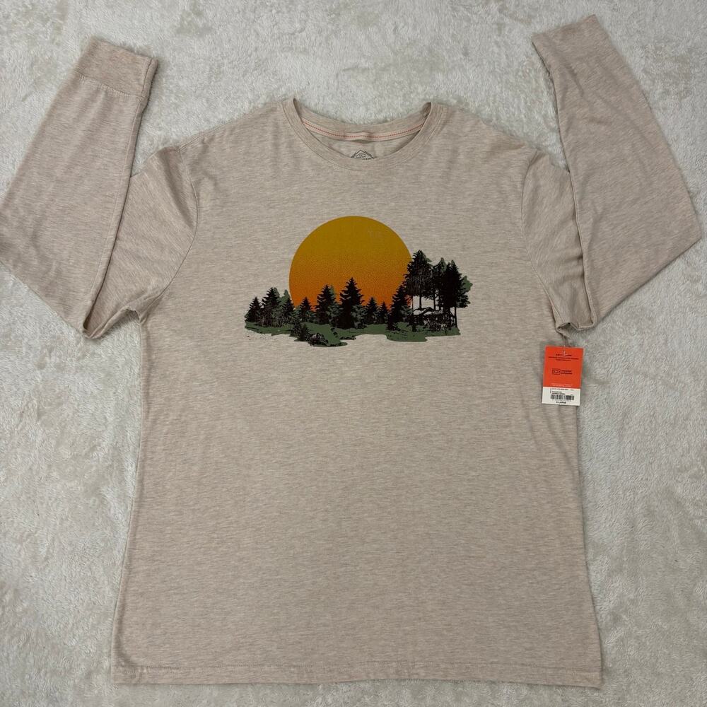 St Johns Bay Outdoor Mens XL Oatmeal Scenic Graphic Long Sleeve Shirt NWT